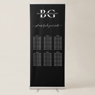 Black and White Monogram Wedding Seating Chart Retractable Banner