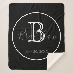 Black and White Monogram Wedding Sherpa Blanket