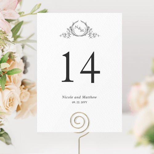 Black and White Monogram Wedding Table Number