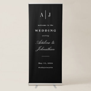 Black and White Monogram Wedding Welcome Retractable Banner