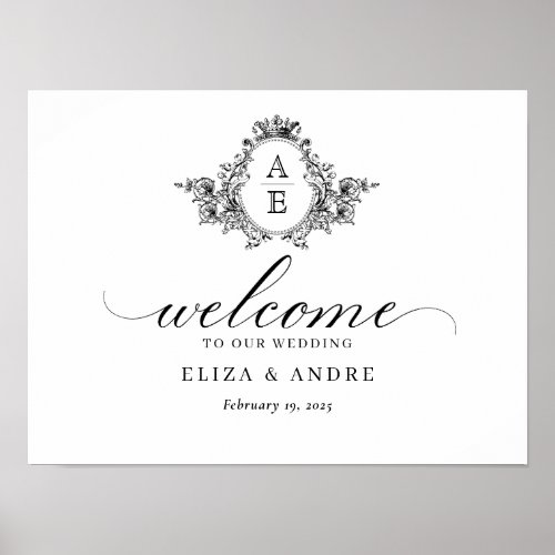 Black and White Monogram Wedding Welcome Sign