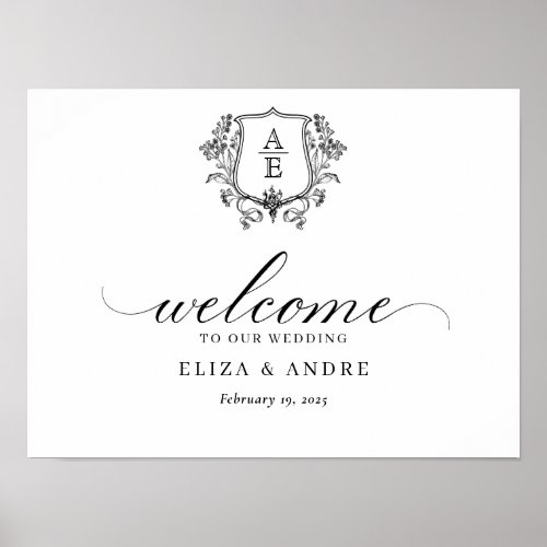 Black and White Monogram Wedding Welcome Sign