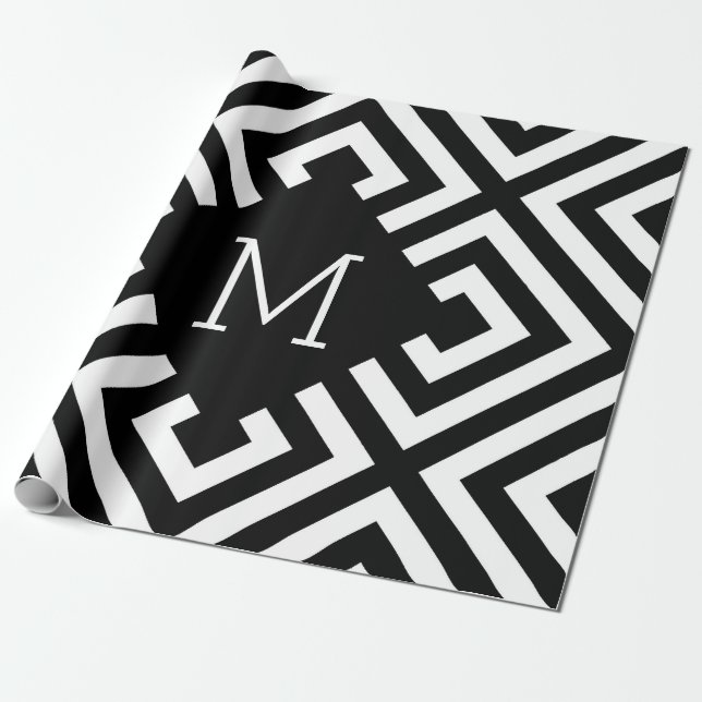 Black and White Monogram Wrapping Paper (Unrolled)