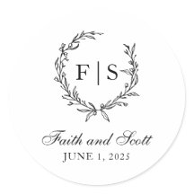 Black and White Monogram Wreath Stickers