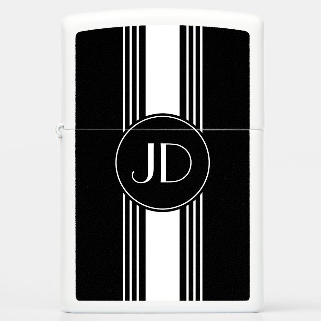 Black and White Monogram Zippo Lighter (Front)