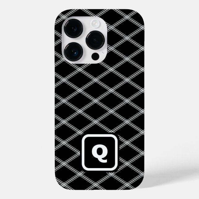 Black and White Monogrammed Art Deco Diamonds Case-Mate iPhone Case (Back)