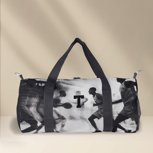 Black and white Monogrammed Basketball Duffle Bag