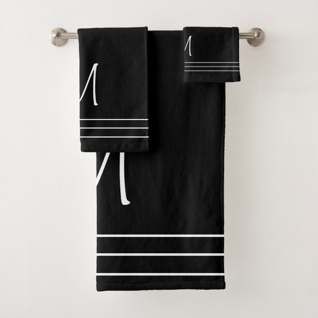 Black and White Monogrammed Bath Towel Set (Insitu)