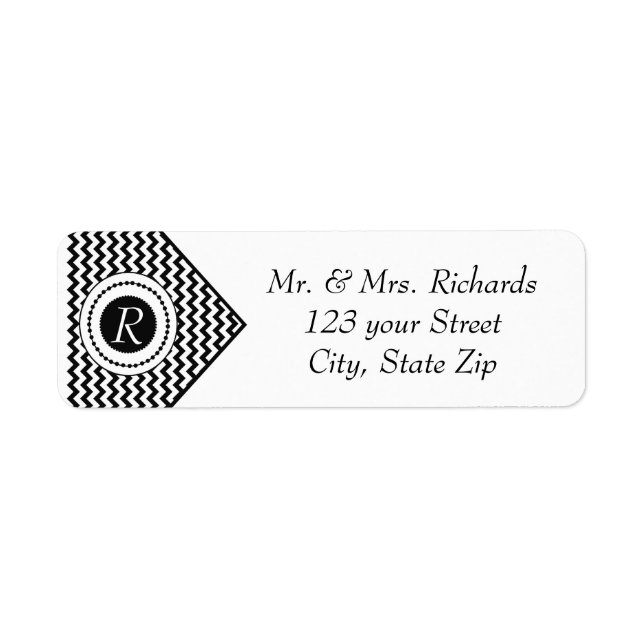 Black and White Monogrammed Chevron Label (Front)
