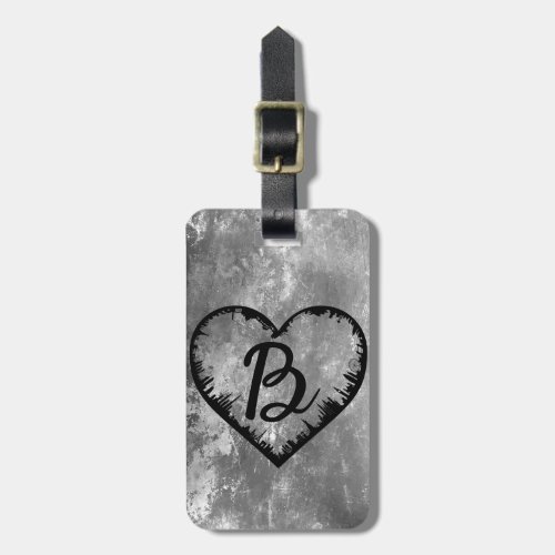 Black and White Monogrammed City Travelers Heart L Luggage Tag