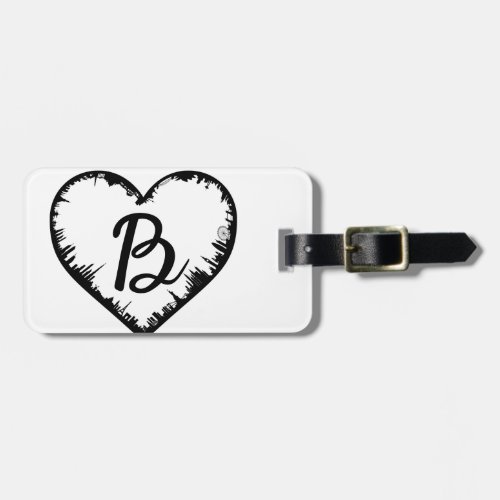 Black and White Monogrammed City Travelers Heart Luggage Tag