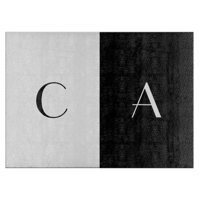 Black and White Monogrammed Cutting Board (Front)