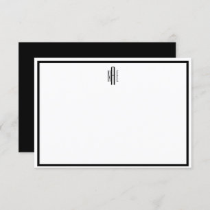 Black and White Monogrammed Flat Note Card
