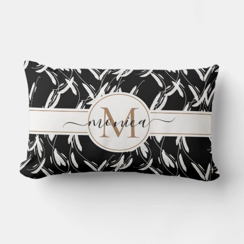 Black and White Monogrammed Floral Lumbar Pillow
