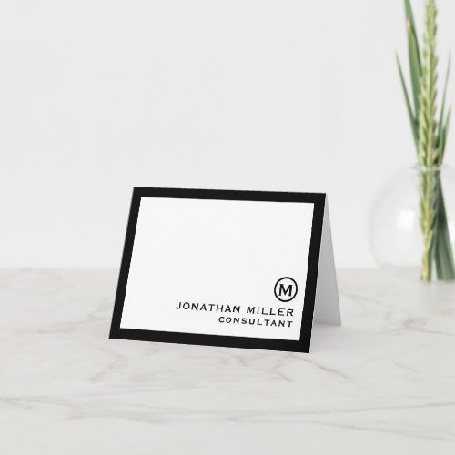 Black and White Monogrammed Folded Note Card