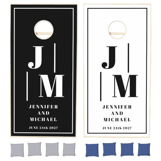 Black and White Monogrammed Formal Wedding Cornhole Set