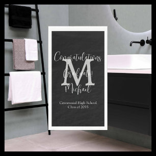 Black and White Monogrammed Graduation Paper Guest Towels