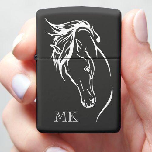 Black and White Monogrammed Initial Horse Head Zippo Lighter