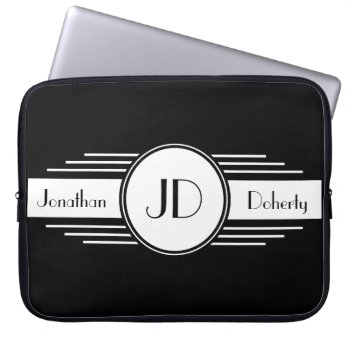 Black And White Monogrammed Laptop Sleeve by tjustleft at Zazzle
