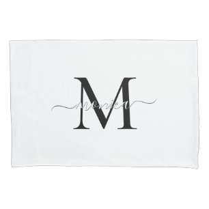 Black and White Monogrammed Name Minimal Pillow Case