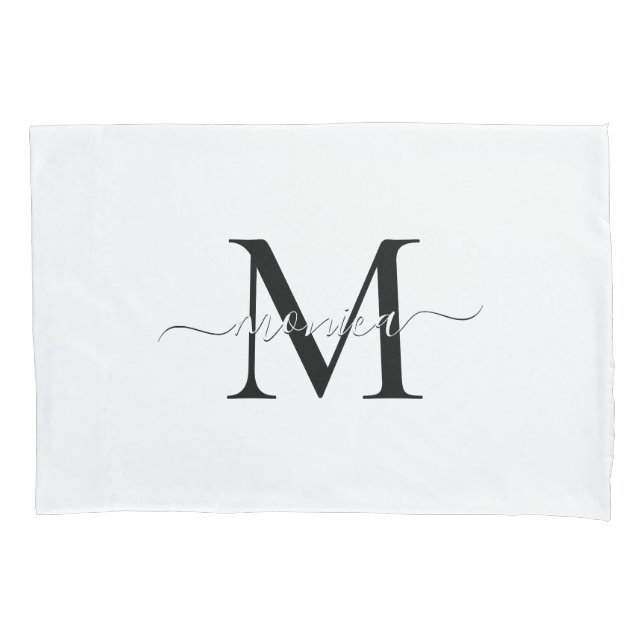 Black and White Monogrammed Name Minimal Pillow Case (Front)