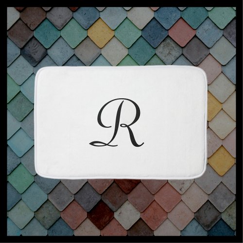 Black and White Monogrammed Plush Bath Mat