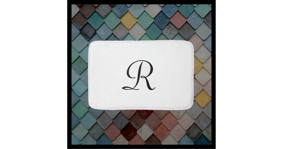 Black and White Monogrammed Plush Bath Mat | Zazzle