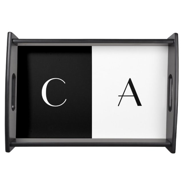 Black and White Monogrammed Serving Tray (Front)
