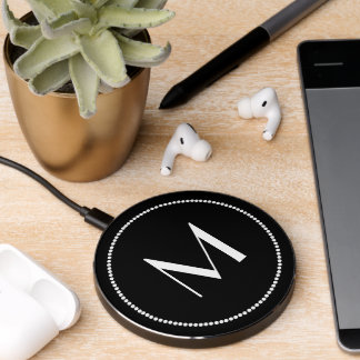 Black and White Monogrammed Wireless Charger