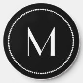Black and White Monogrammed Wireless Charger (Front)