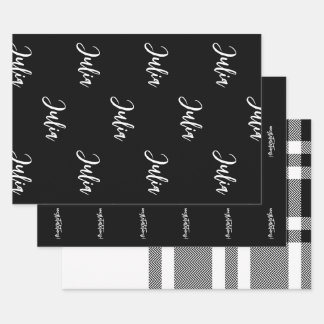 Black and White Monogrammed Wrapping Paper Sheets