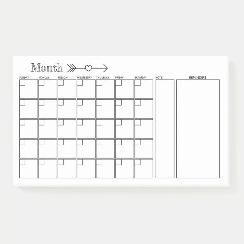 Black and White Monthly Planner Post_it Notes