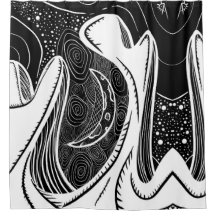 Black and White Moon and Waves