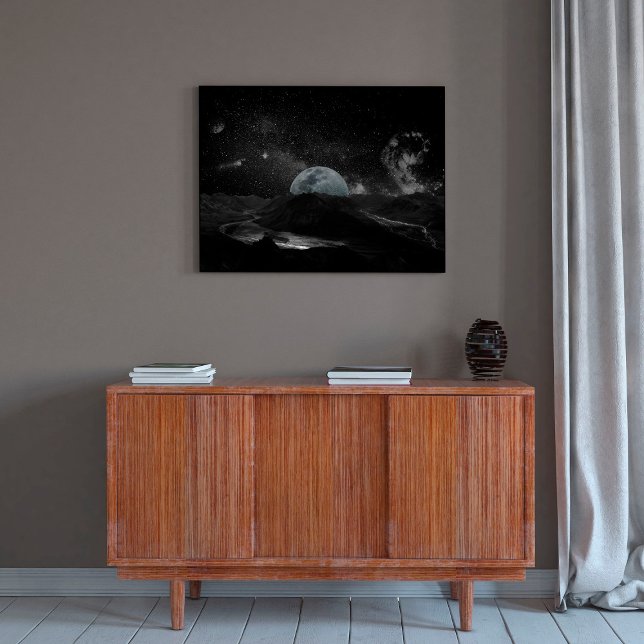 Black and White Moon Night Sky Mountain Galaxy Canvas Print (Creator Uploaded)