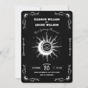 Black and white moon sun tarot celestial wedding invitation