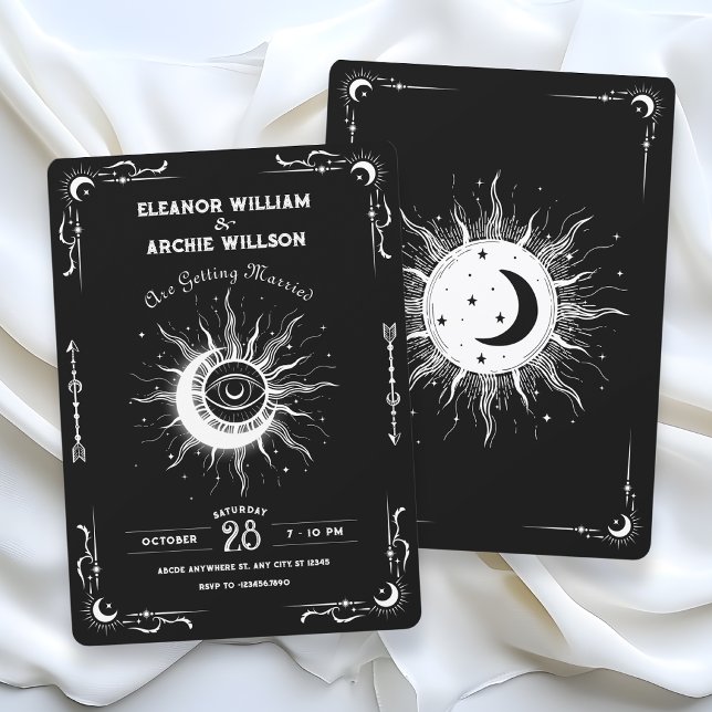 Black and white moon sun tarot celestial wedding invitation (Creator Uploaded)