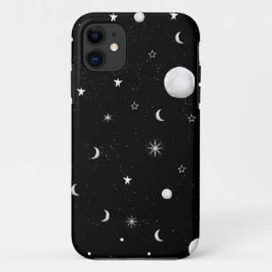Black and White Moons and Stars iPhone 11 Case