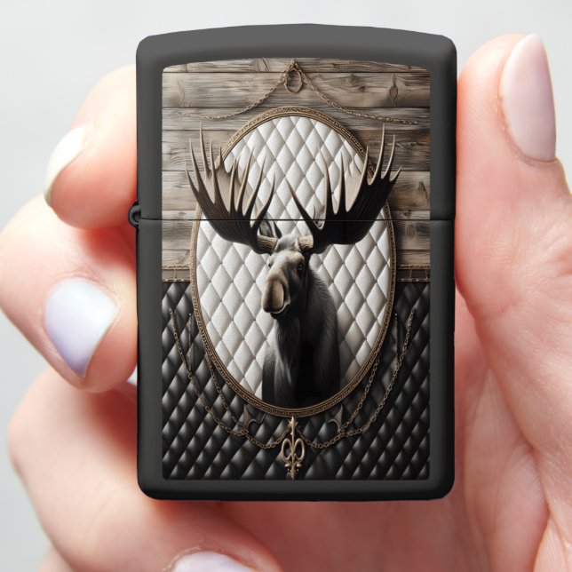 Black and White Moose Leather Art Zippo Lighter (In Hand)