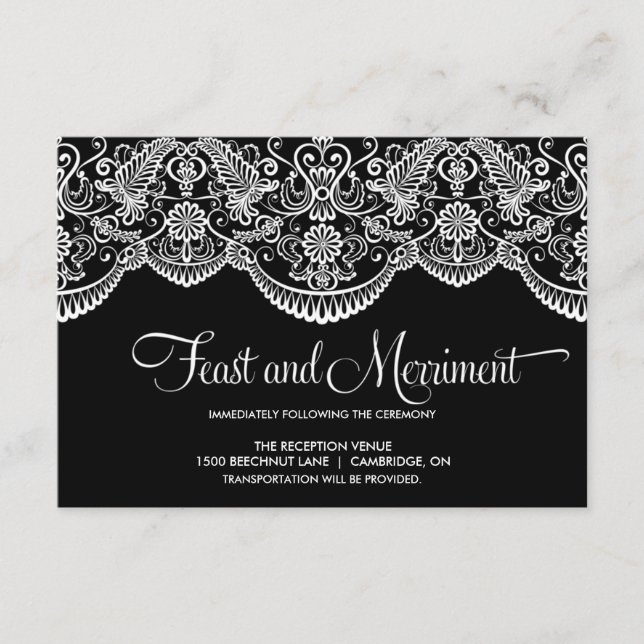 Black and White Moroccan Lace Reception Card (Front)