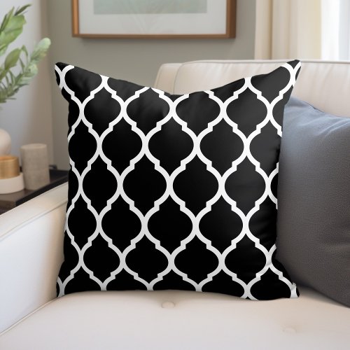 Black and White Moroccan Pattern Throw Pillow