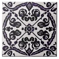 Black and White Moroccan Style Simulated Mosaic Ceramic Tile