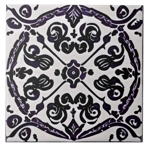 Black and White Moroccan Style Simulated Mosaic Ceramic Tile