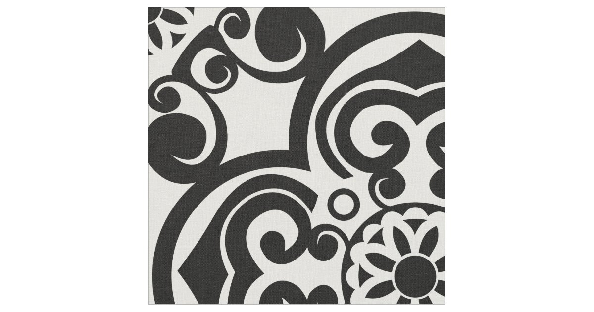 Black and White Moroccan Tile Pattern Fabric | Zazzle.com