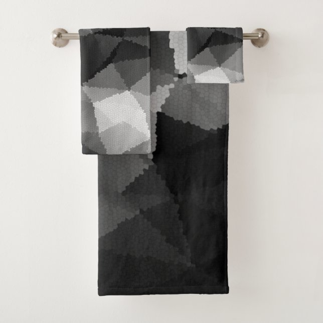 Black and white mosaic pattern bath towel set (Insitu)