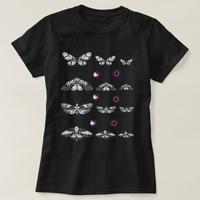 Black and White Moth , Butterfly Art T-Shirt (Design Front)