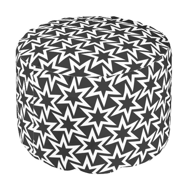 Black And White Motif | Geometric Star Pattern Pouf (Angled Back)