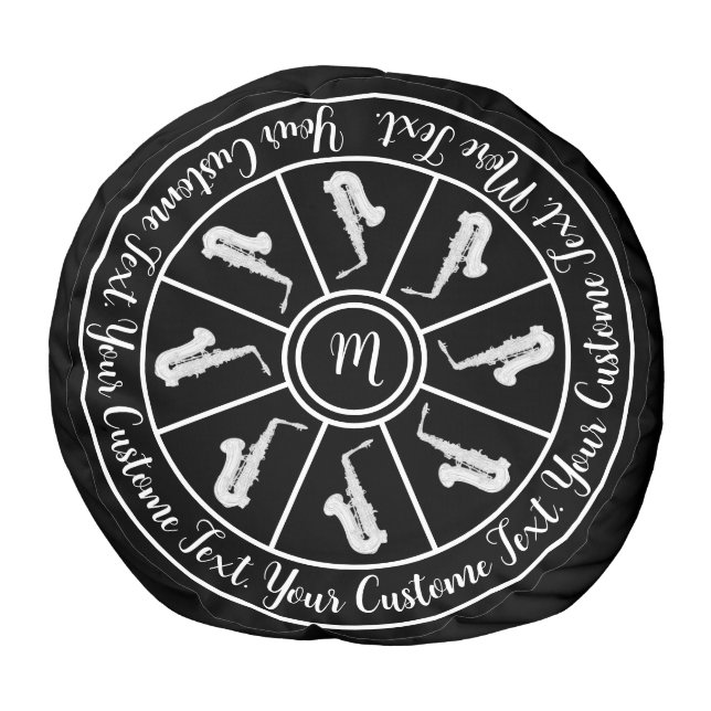 Black and white motif with saxophones and text pouf (Top)