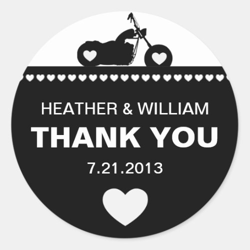 Black and White Motorcycle Biker Thank You Classic Round Sticker