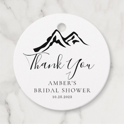 Black and White Mountain Calligraphy Bridal Shower Favor Tags