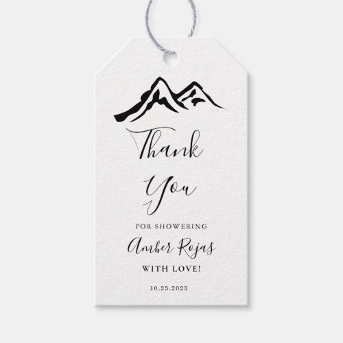 Black and White Mountain Calligraphy Bridal Shower Gift Tags